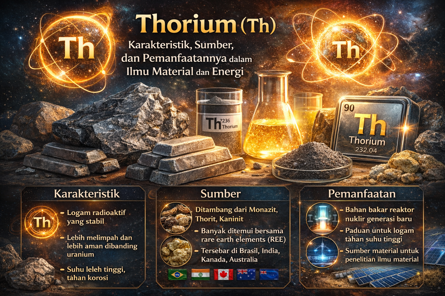 Thorium (Th): Karakteristik, Sumber, dan Pemanfaatannya dalam Ilmu Material dan Energi
